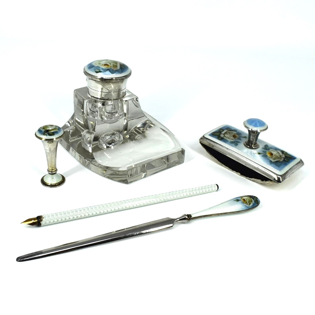 Antique 5-piece guilloche enamel & sterling silver desk set (1 of 18)