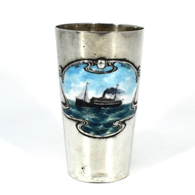 A German Art Nouveau silver and enamel commemorative cup