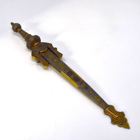 Antique Spanish Toledo damascene dagger-form letter opener