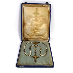 A 19th cent. Silver-gilt & mother-of-pearl filigree Rosary