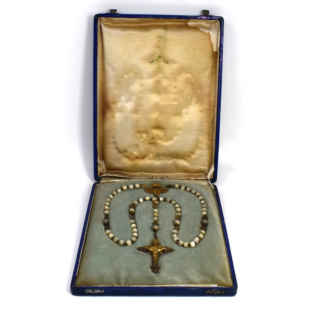 A 19th cent. Silver-gilt & mother-of-pearl filigree Rosary (1 of 8)