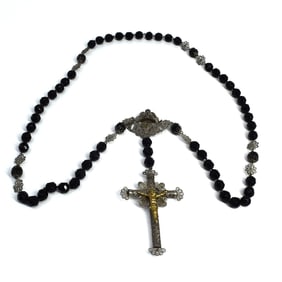 A 19th cent. filigree silver and jet stone beads Rosary