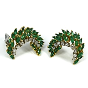 A pair of 14K gold Emerald and Diamond Clip-on Earrings