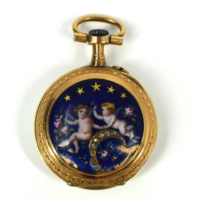Antique French 18K gold and enamel hunter cased watch