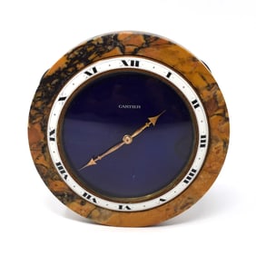 CARTIER style, Charlton & Co NY marble and enamel desk clock