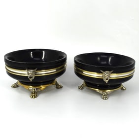 F. Barbedienne, a small pair of bronze and Belgian marble low compotes
