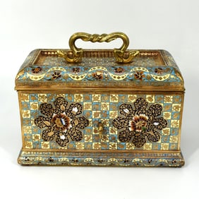 An antique cloisonne enamel bronze casket