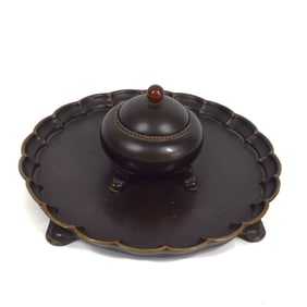 Vintage Asian style bronze inkwell / inkstand