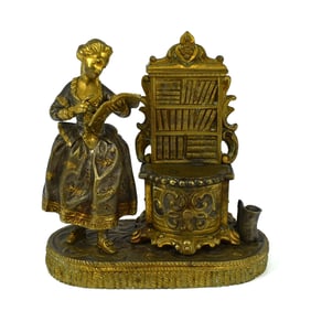 Antique French bronze figural Wax seal, inkstand & matchbox in one