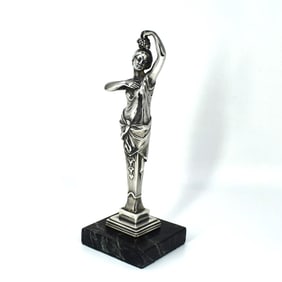 An Art Nouveau period silvered bronze figural pilaster on base