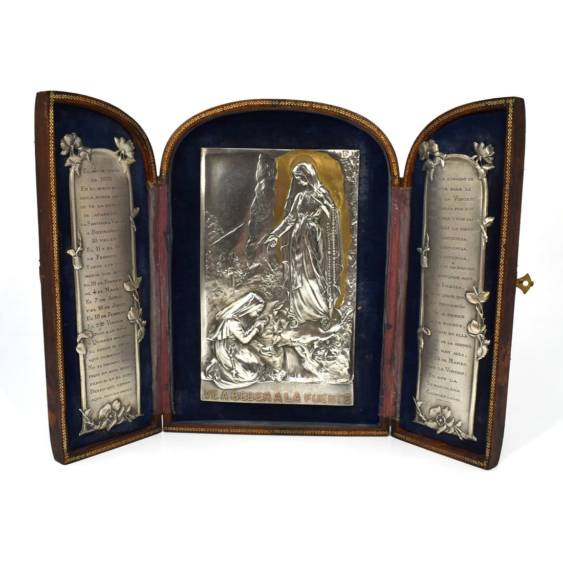An antique Religious Lourdes silvered bronze triptych (1 of 10)