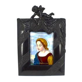Antique enamel on copper plaque of the Vigin after Raphael