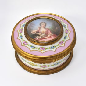 Antique French brass mounted porcelain hinged box