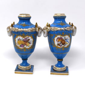A pair of Antique French Sevres/ sevres style urn vases / cassolettes