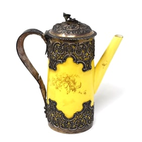 Antique silver-mounted staffordshire teapot / coffee pot