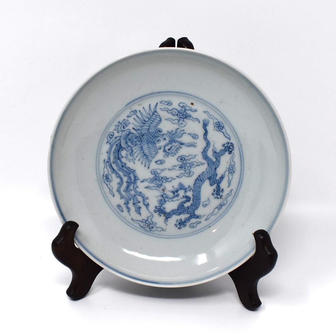 A Chinese blue and white dragon and Phoenix porcelain dish (1 of 15)
