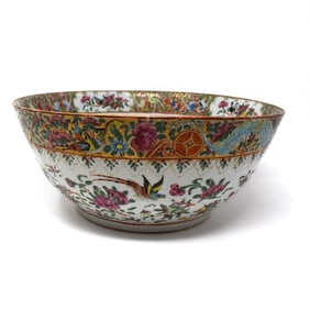A Chinese export rose medallion punch bowl