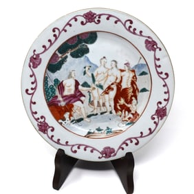 A Chinese export famille rose porcelain plate ' The judgement of Paris' 18th cent.