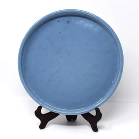 A large Chinese skye-blue glazed porcelain underplate (?)