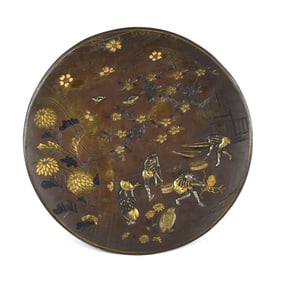 Antique Japanese Meiji period mixed metal footed dish / charger
