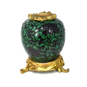 An ormolu mounted Chinese green ground vase