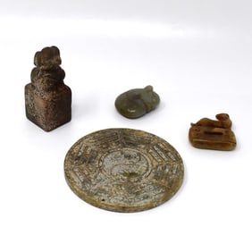 A grouping of Chinese hardstone carvings