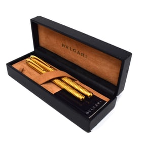 Two vintage gold-plated BULGARI pens in original case