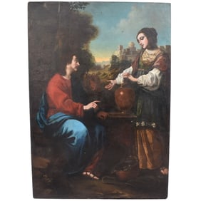 17th C. European School, Christ and the Samaritan woman at Jacob's well, oil on canvas