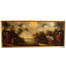 15th/16th C. Italian cassone panel, The Baptism of Christ
