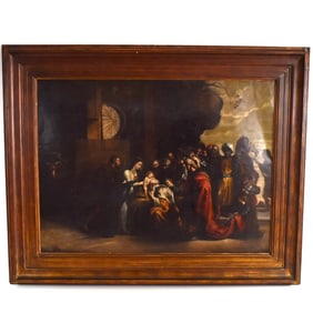 Flemish School oil on copper c. 1650, The adoration of the Magi