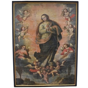 CUZCO School, 17th C., The Immaculate Conception, with Angels, oil on canvas.
