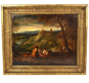 Pasquale DE ROSSI (1639/41-1722/25)?( Attr.) Landscape with men playing cards