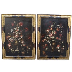 17th c. French School, a pair of still life oil paintings of flowers