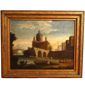 18th c. Italian School, oil on canvas architectural landscape