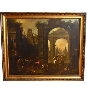 Follower of GIOVANNI PAOLO PANINI; An architectural capriccio with The Passion of Christ
