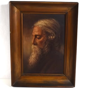 19th/ 20th cent. Oil on board portrait of a bearded man