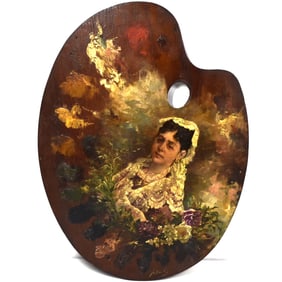 Antique Spanish oil on Artist palette circa 1900