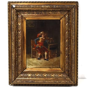 19th cent. Dutch oil on panel, gentleman smoking a pipe