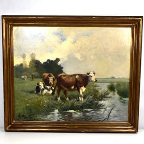 Charles MARECHAL (1865-1931), oil on canvas of cows in landscape