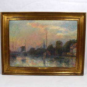 Albert Marie LEBOURG (1849-1928), Rivescape at sunset, oil on canvas