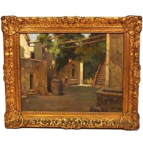 Arturo TERRACINA (1882-1951) Italian courtyard, oil on panel