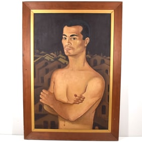 1940's Mexican School (?) portrait bust of a young man, oil on canvas