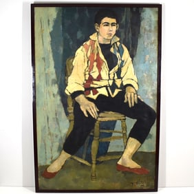 Nordberg (20th Century) Portrait of a young man with harlequin shirt