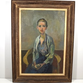 A 1950's post-impressionist potrait of a young woman, signed indistinctly