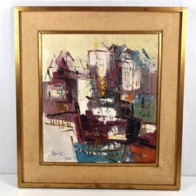 Bruno VENIER (1914-1996), Ships in a harbor, 1974