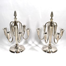 Wilkens & Sohne, a large pair of Art Deco .830 solid silver 6-arm candelabra