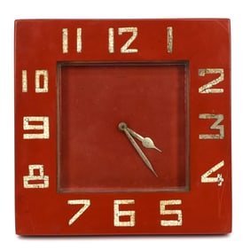 Art Deco period Ghiso table clock, red lacquer and eggshell