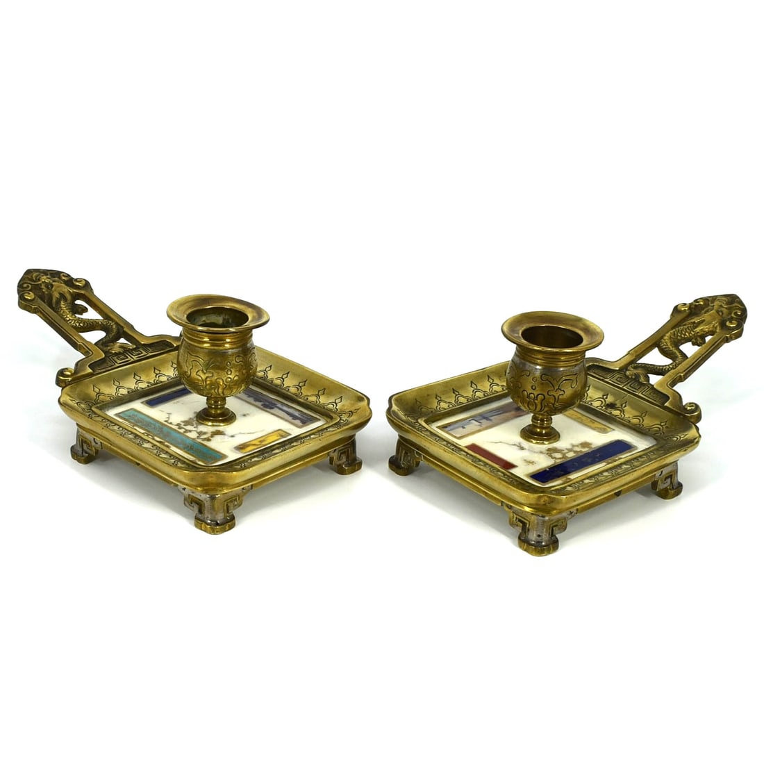 Pair of  French Japanesque bronze & porcelain chamberstics/ candlesticks (1 of 13)