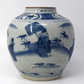 A Chinese Blue & White pottery vase/ jar, Qing Dynasty