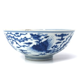 A Chinese Blue &  white 'phoenix' porcelain bowl